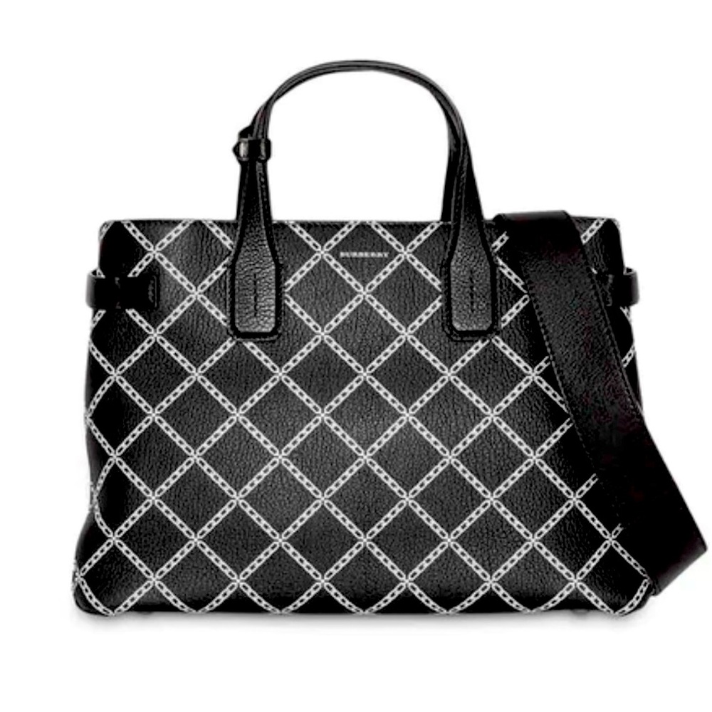Authentic Burberry Medium “Banner Link” Print Leather Handbag
